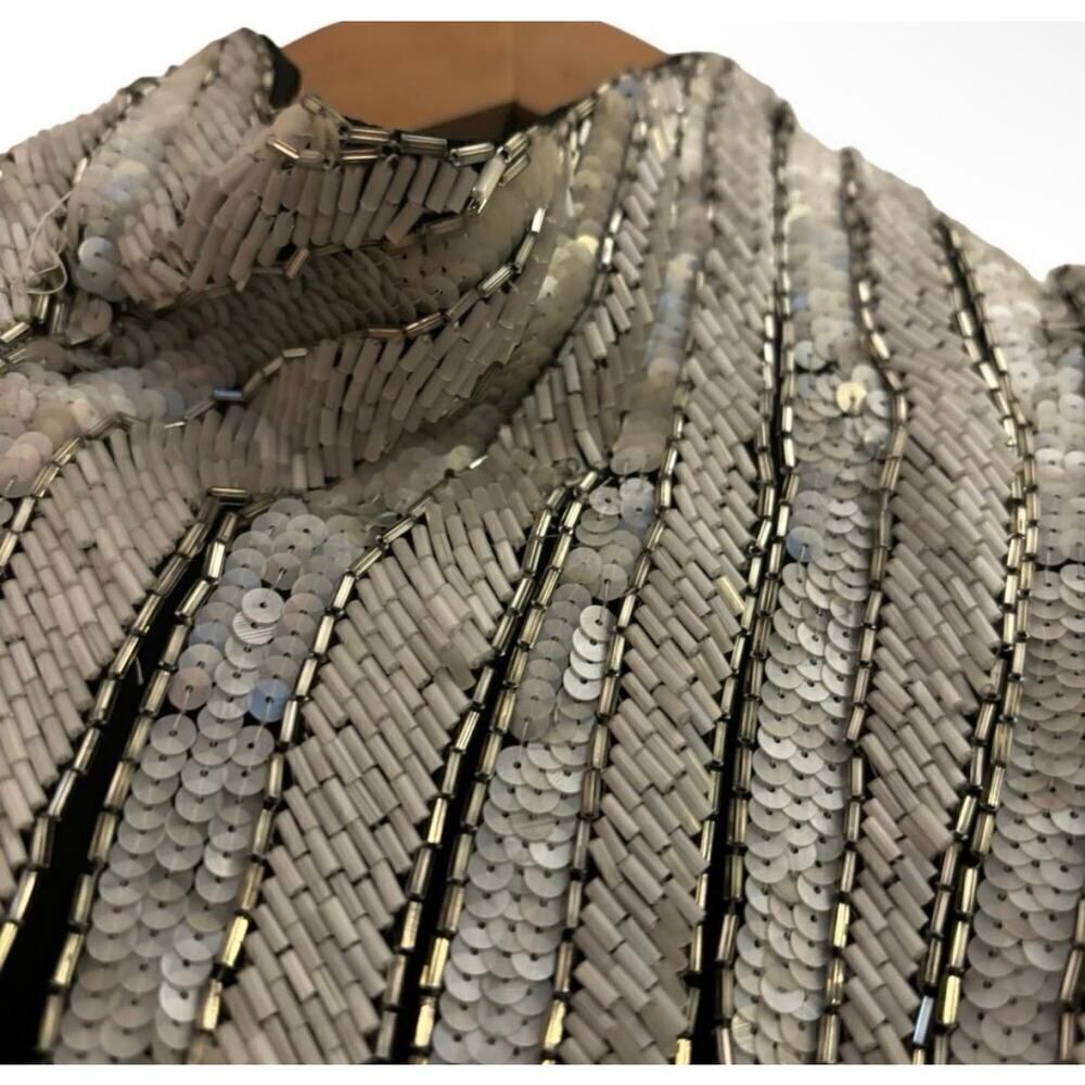 Bob Mackie Boutique Black & Silver Beaded Sequin Evening Gown Vintage Glam Dress - Picture 5 of 11